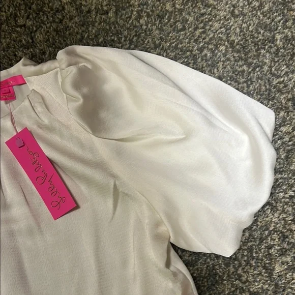 Lilly Pulitzer White Peplum Blouse with Puff Sleeves - Picture 4 of 6